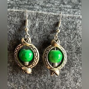Aleure Precioso Gemstone Bead Green Howlite & Silvertone Drop Earrings